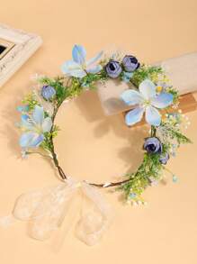 1 Stück Europäischer & Amerikanischer Stil Künstliche Stoff Rose Blumen Kranz, Romantischer Landstil Blumen Haarband für Mädchen, Blumenmädchen, Brautjungfern, Hochzeit, Bühnenauftritte, Reisen, Strand, Geschenk