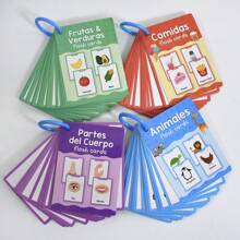 Lachilly Tarjetas didácticas para aprender vocabulario en español, tarjetas de aprendizaje de vocabulario para niños, palabras de alimentos, animales, partes del Body, frutas, verduras, tarjetas cognitivas educativas para preescolar y jardín de infantes, herramientas de aprendizaje de idiomas, recursos y materiales de aprendizaje para el hogar y el aula