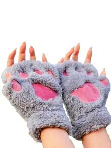 1 Piece, Autumn, Winter, Christmas, Halloween, Cute Plush Lady, Men's, Half-Finger Gloves, Hanging Neck Warm Gloves, Male And Female Student Cat Claw Gloves, Cute Cat Claw Gloves, Women's Autumn And Winter Warm And Cold-Proof Plush Half-Finger Gloves, Thickened Plush Student Writing Leaky Finger Gloves