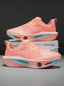 L.S.W.P 男士透气公路跑鞋 - 减震耐磨鞋底，EVA 缓冲，轻质低帮运动鞋，条纹设计，适合健身、慢跑和日常穿着，时尚运动风格，配有 EVA 软鞋垫 - 粉色 - 查看 14