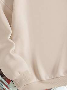 Plus Size Women's Clothing, Plus Size Autumn And Winter Women's Clothing, Halloween Women's Clothing, Maple Leaf Ghost Print, Fake Embroidery, Halloween Clothes For Women, Casual Women. Winter Clothes For Women, Fall Clothes For Women, Elegant Women, For Women, Tops, Streetwear Women, Fall Women, Back To School, Party Women, Y2K Women, Tops For Going Out, Winter Women, Country Women, Date Night Women - Apricot - View 5