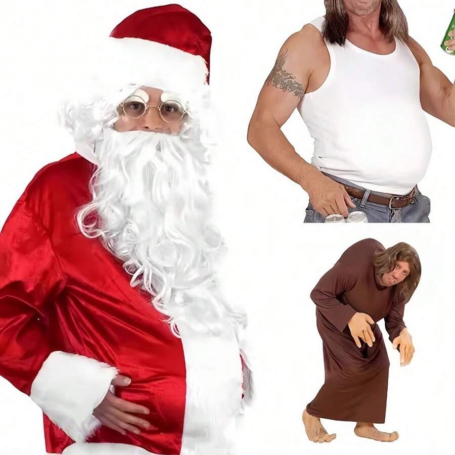 仿真孕妇假肚子海绵道具服装角色扮演圣诞老人充气孕妇假肚子啤酒肚万圣节圣诞节服装配饰圣诞老人套装男士中性加厚肚子填充圣诞老人肚子服装圣诞万圣节角色扮演 - 彩色 - 查看 1