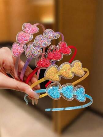 1 buc cerc de păr colorat cu sclipici în formă de inimă, accesoriu de păr care nu va deteriora părul