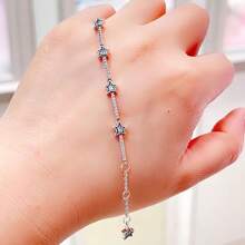 1pc Popular S925 Sterling Silver Star Cubic Zirconium Snake Bone Bracelet For Jewelry DIY, Fashionable Jewelry Gift