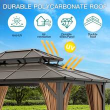 10x13 FT Permanent Aluminum Gazebo 10x12 FT Hardtop Gazebo With Double-Layer PC Roof, Sturdy Metal Pavilion Canopy, All-Weather Outdoor Sunshade Structure With Retractable Curtains For Patio, Backyard, Garden, Deck - 卡其色 - 查看 2