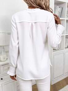 LINA Camisa Lino Algodon Liso Casual Blusa Estampado Floral Cuello V manga larga - Blanco - Ver 3