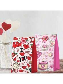 12个粉色主题图案礼品袋 - 彩色 - 查看 6