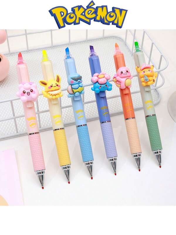 pokemon Pokémon 1/3/6pcs Pokémon Pikachu And Squirtle, 2-In-1 Gel Pen For Smooth Writing, Black Pen And Highlighter, Creative Student Stationery, Perfect For Note-Taking, Perfect For Back-To-School Season, School Supplies, Back-To-School Season Small Gifts, Small School Prizes