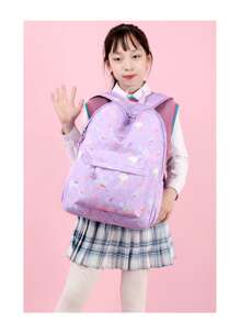 New Elementary School Girl Backpack Three-Piece Set Fashion Print Princess Style Foreign Trade - Pink - View 2