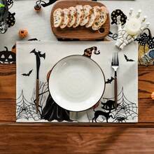 1/2/4/6 Piece Table Mat Set, Halloween Themed Style, Bat Pattern Print, Size 30x45 Cm. Polyester Halloween Placemats Are Suitable For Home Kitchens/Heat-Resistant Tablecloths, Easy To Clean, And Are Ideal Accessories For Home Kitchen Dining Tables. They Are Suitable For Family Gatherings And Indoor Occasions, And Are The Best Choice For Halloween Decoration.
