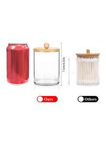 3M 1/2/3/4pcs Bamboo Lid Dispenser Holders, Fits Cleaning Sticks, Round Pads, Floss - 10oz Clear Plastic Jars, Ideal For Bathroom Organization, Vanity Cosmetics Storage