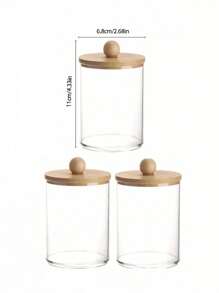 3M 1/2/3/4pcs Bamboo Lid Dispenser Holders, Fits Cleaning Sticks, Round Pads, Floss - 10oz Clear Plastic Jars, Ideal For Bathroom Organization, Vanity Cosmetics Storage