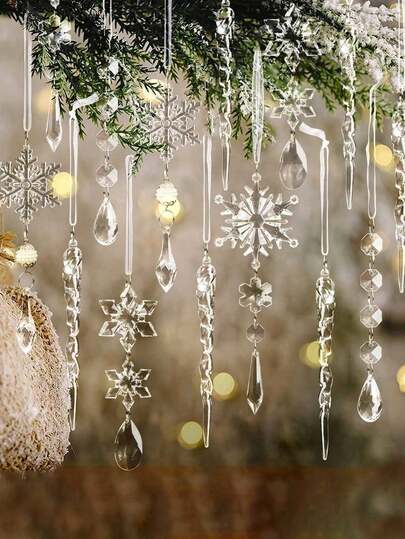 10 pezzi Decorazioni natalizie in cristallo per albero di Natale - Pendenti a forma di fiocco di neve e ghiacciolo in acrilico per albero di Natale, decorazioni per feste di Natale e Capodanno