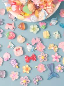 糖果卡通饰品套装，适用于 DIY 工艺品手机壳、钥匙扣、耳环、项链、彩色熊兔子蝴蝶结花心饰品、樱桃鲨美人鱼鞋饰品，各种卡通配饰，适合男孩、女孩和女士的生日礼物