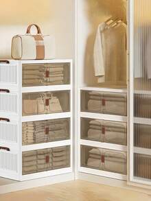 70 cm/5 capas. Esta espaciosa caja de almacenamiento de doble apertura con tapa, ruedas y plegable es perfecta para guardar ropa, refrigerios, juguetes, libros y material de oficina en casa o al aire libre. Útiles escolares. - Blanco - Ver 2