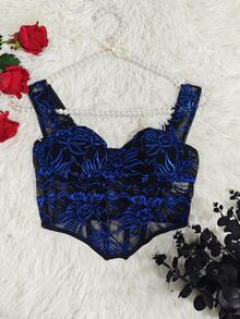 1 chiếc áo hai dây hở lưng cổ điển màu xanh và đen thanh lịch có đường cắt xương cá - Màu xanh lam - Xem 8