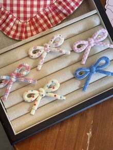 5pcs Women's Cute Plaid Polka Dot Bow Hair Clips, Suitable For Daily Use, Home, School, Beach, Work, Party, Holiday, Birthday, Back To School, New Year, Valentine's Day, Mother's Day, Wedding, Music Festival, Graduation, Claw Clips, Hair Claws, Hair Slide, Hair Barrettes