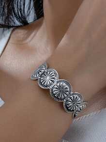 1pc Vintage Silver Plated Blue Stone Bangle Bracelet, Fashionable & Elegant, Suitable For Parties, Banquets And Daily Wear