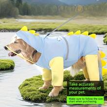 大、中、小型金毛寻回犬3D恐龙图案带尾巴雨衣，全腿宠物狗雨衣
