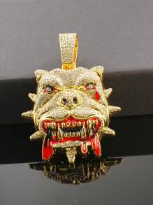 1 Set Bulldog Pendant Rhombus Cuban Chain Necklace & Bracelet, Men's Red Watch, Fashionable & Cool Men Accessories