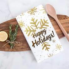 1set/2pcs/100pcs Winter Golden Snowflake Pattern Kitchen Towels And Dish Towels, Suitable For Restaurant, Kitchen, Bathroom Interior Decoration, Party Decoration, Can Be Given As Holiday Gifts
