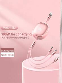 3-In-1 100W Fast Charging Charger Cable &Retractable One Tow Three Cable, Durable Tpe Charging Data Line Compatible With Iphone And Compatible With Samsung Series, High Efficiency Charge Cable