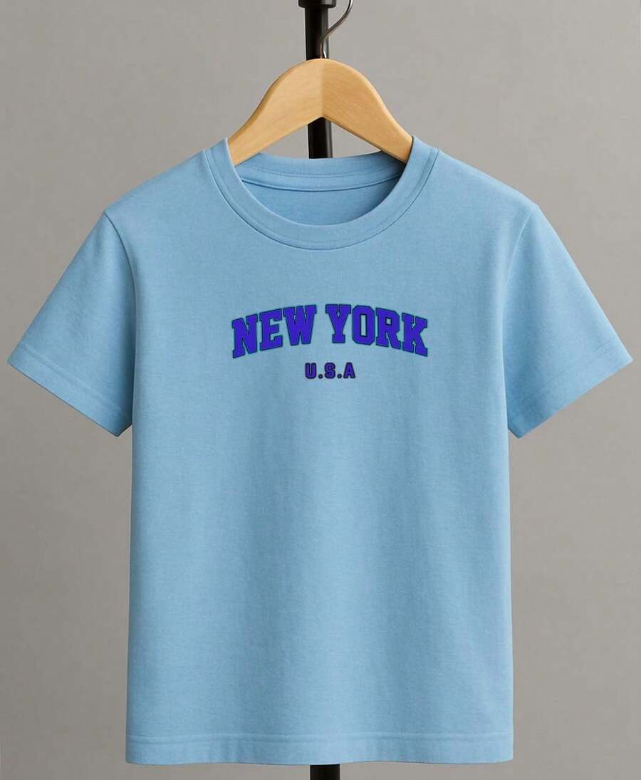 Camiseta para niño de 4 a 15 años de cuello redondo y manga corta con diseño de NEW YORK casual y creativa para niño - Azul - Ver 1