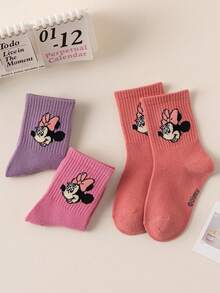 Disney 3/6双装儿童可爱米妮老鼠袜子，女童中筒袜，韩版卡通，男童春秋季婴儿袜 - 彩色 - 查看 6