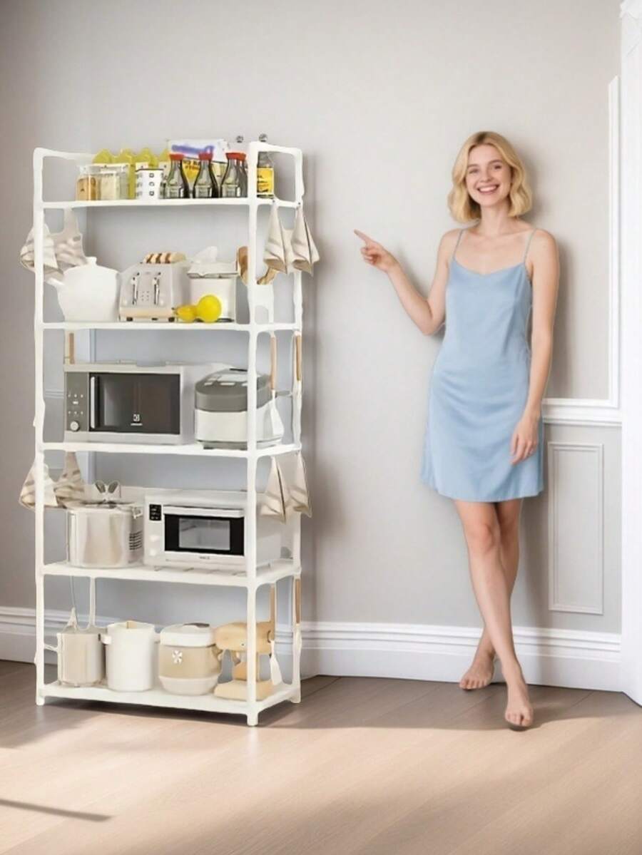 5-Tier Heavy-Duty Metal Storage Rack - Black & White 2-Color Options, Multi-Functional For Kitchen, Garage, Freestanding Bookshelf, Indoor & Outdoor Standing Shelf - 白色 - 查看 1