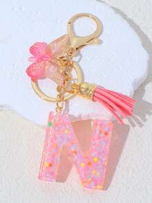 1pc A-Z Letter Butterfly Children's Bag Charm, Bag Accessory, Butterfly Tassel Letter Pendant Keychain, Pink Glitter Letter Keychain With Butterfly Tassel, Girls Bag Charm, Party Gift - Pink - View 15