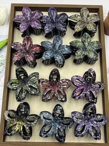 1 pieza/6 piezas/12 piezas Pinzas para el cabello con flores de plástico ABS brillante, adecuadas para playa, viaje, fiesta, vacaciones, vuelta al colegio, accesorios de peinado dulce, pinzas de moda, pasador de pelo de moda, accesorios para el cabello de invierno - Multicolor - Ver 16