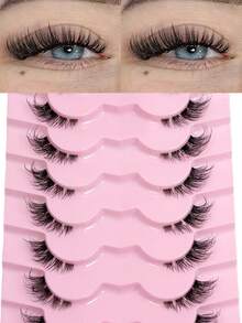 9对半睫毛自然猫眼假睫毛自然透明带状睫毛短款柔软3d仿貂睫毛纤细蓬松仿貂睫毛睫毛延长工具 - 眼尾拉長款 - 查看 3