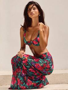 Sexy Women's Bikini Set, Floral Print, Halter Top With Ruffle, Drawstring Skirt, High Elasticity, Beach Outfit - Multicolor - View 6