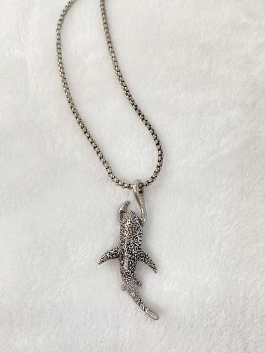 1 件男士时尚独特鲨鱼吊坠项链 - 復古銀色 - 查看 1