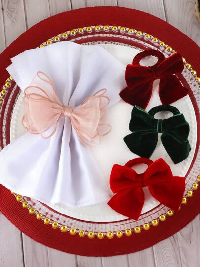 1/2/4 יחידות טבעות מפיות מבד פפיון, מתאים לקישוט שולחן חג המולד פפיון, קשתות תחרה, טבעות מפיות לחתונה מסיבה ופיפיון