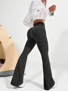 宽腰喇叭腿运动紧身裤 - 黑色 - 查看 3