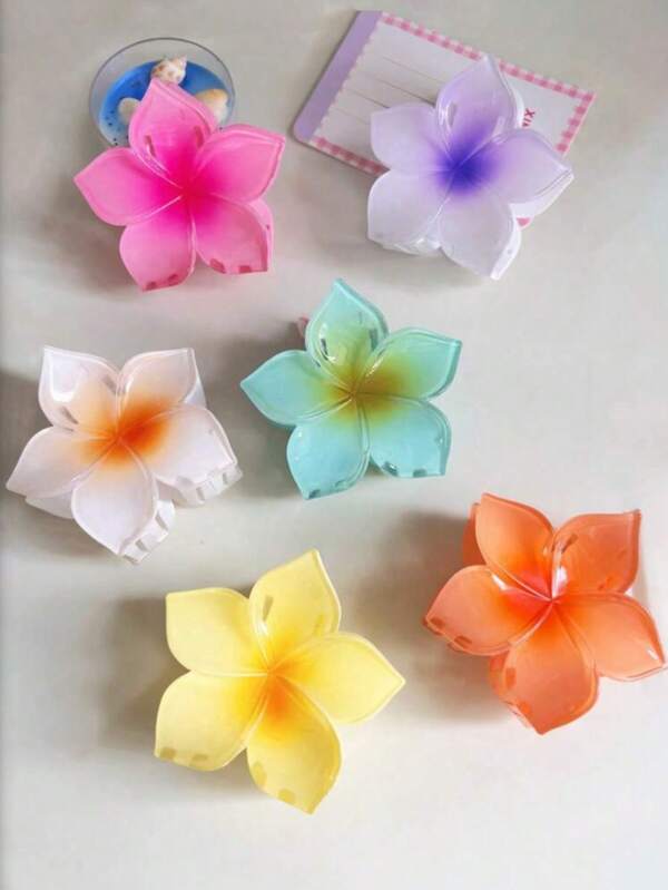 Fall Winter Accessories 1/3/6pcs Fashion Gradient Lily Flower Hair Clips, Hawaiian Style Plumeria Flower Hair Clips, Colorful Gradient Beach Hair Clips For Bun, Summer Versatile Hair Claw, Halloween Costume Hair Accessories Fashion Claw Clips Women Hair Clutch Ladies Hair Clamps Elegant Hair Jaw Clip