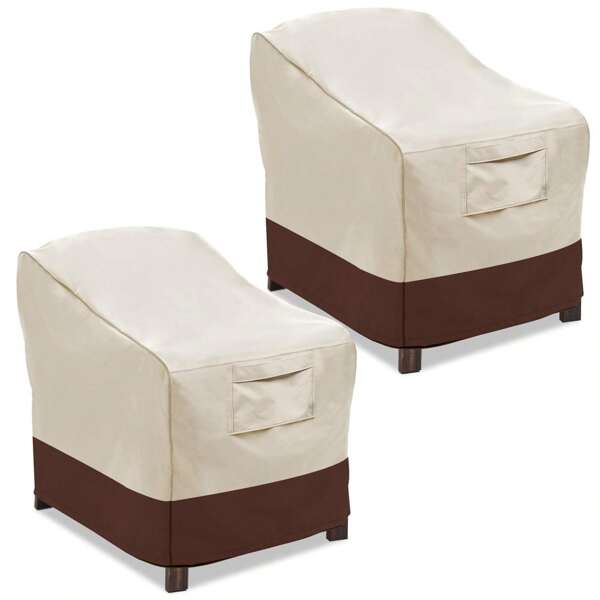 Funda para silla de terraza, funda informal para asiento profundo, resistente e impermeable, juego de muebles para terraza y césped al aire libre (juego de 2 piezas: grande, beige y marrón)