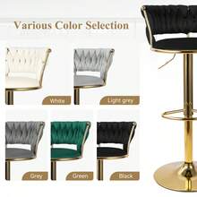 Nalupatio Set Of 2 Luxurious Bar Stools With Velvet Upholstery, Backrest & Footrest – Height Adjustable & Swivel, With Gold Metal Base - Black - View 5
