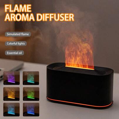 1pc Fragrance Diffuser, Essential Oil Diffuser, Aroma Diffuser With 7-Color Flame Simulation Night Light, Suitable For Office, Living Room, Bedroom, Yoga Studio, Car