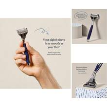 Harry' Chrome Shaving Kit For Men - 2 - Blade Razor With 3 Refill Cartridges, Lubricating Strip, USA - Made - Màu xanh lam - Xem 6