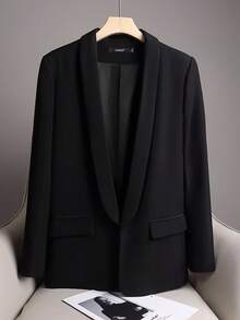Blazer negro sólido para mujer - Nuevo estilo para primavera y otoño. Adopta un diseño de cuello chal que le otorga un temperamento elegante y grácil. Es adecuado para ocasiones como bodas, salidas diarias, fiestas y festivales. También puede servir como atuendo para Año Nuevo, Navidad, Halloween y otras celebraciones.