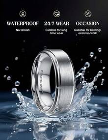 Jstyle 8mm Tungsten Rings For Men Women Hypoallergenic Mens Wedding Band Silver/Black/Gold Engagement Mens Rings, Matte Surface Polished Edge Jewelry Comfort Fit 6-14 - 銀色 - 查看 9