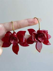 1 Pair Retro Acrylic Gardenia Flower 3D Pendant Earrings, European & American Style For Women, Party, Vacation, Jewelry Accessory