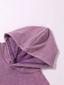 1 Pieza Sudadera casual de mujer para otoño e invierno, sudadera retro lavada desgastada de 400G, regalo de festival, corte holgado, unisex - Morado - Ver 4