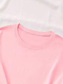 Spring Tops Fashion Letter Print Women's Round Neck Pure Cotton T-Shirt Simple Design, Comfortable And Breathable, Suitable For Daily Casual Wear, Versatile, Shows Natural And Elegant Style, Summer Party Essential, Local Delivery Loose And Comfortable Summer - hồng - Xem 3
