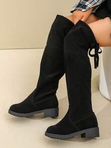 1 双经典时尚四季过膝高筒靴，适合日常穿着和度假，女童靴 - 黑色 - 查看 2