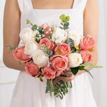 20pcs Artificial Silk Rose Flower Bouquet, Realistic Fake Rose, Suitable For Valentine's Day, Mother's Day, Home Weddings, Party Decorations, Gifts, Floral Baskets, Car Decor, Dress Accessories, Romance Flower Arrangements, Home & Room Decor