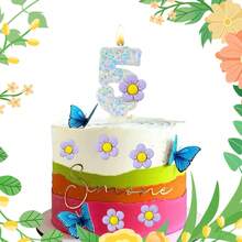 Sequin Creative Cute Personalized Purple Small Flower Number Candle / Cake Decoration Candle With Anti-Drip Wax Tray / Birthday Cake Decoration Candle / Wish Candle / Suitable For Birthday / Party Wedding / Romance / Anniversary