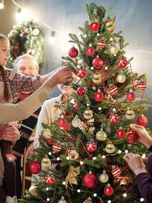 50pcs Classic Christmas Decorations, 4cm Round Plastic Hanging Ornaments, For Decoration Of Christmas Tree, Suitable For Wedding, Thanksgiving, Halloween And Valentine's Day Celebrations - No Feathers, Christmas Party Decor Home Decor Halloween Decor Room Decor Christmas Decorations Home Christmas Gifts Christmas Decor